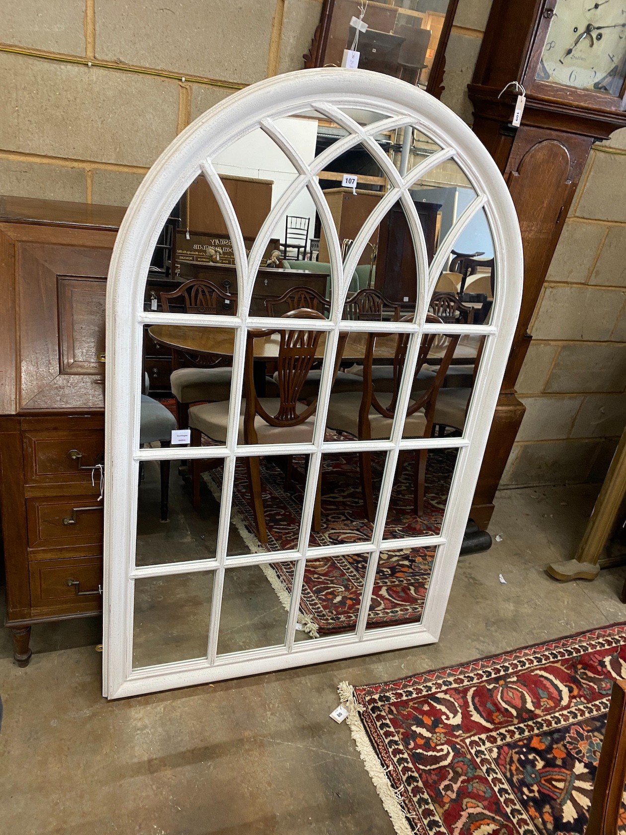 A modern painted window frame wall mirror, width 100cm, height 151cm